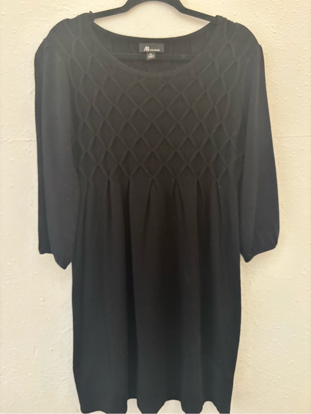 AB Studio Black Knit Tunic with Diamond Pintuck Bodice
